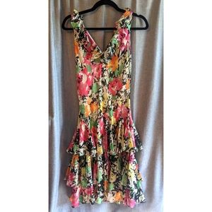 LRL Floral Ruffle Flounce Midi Dress